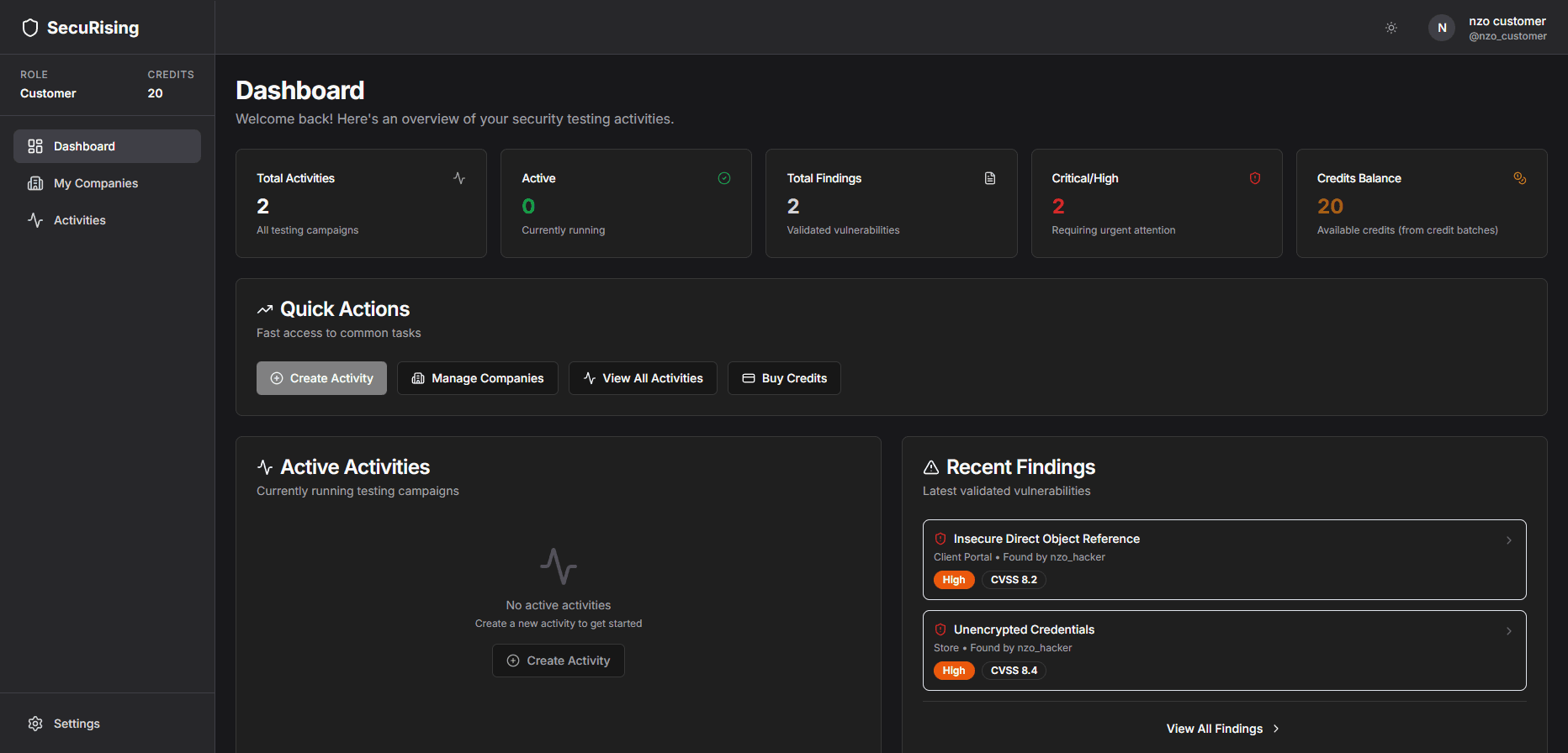 SecuRising Platform Dashboard Preview